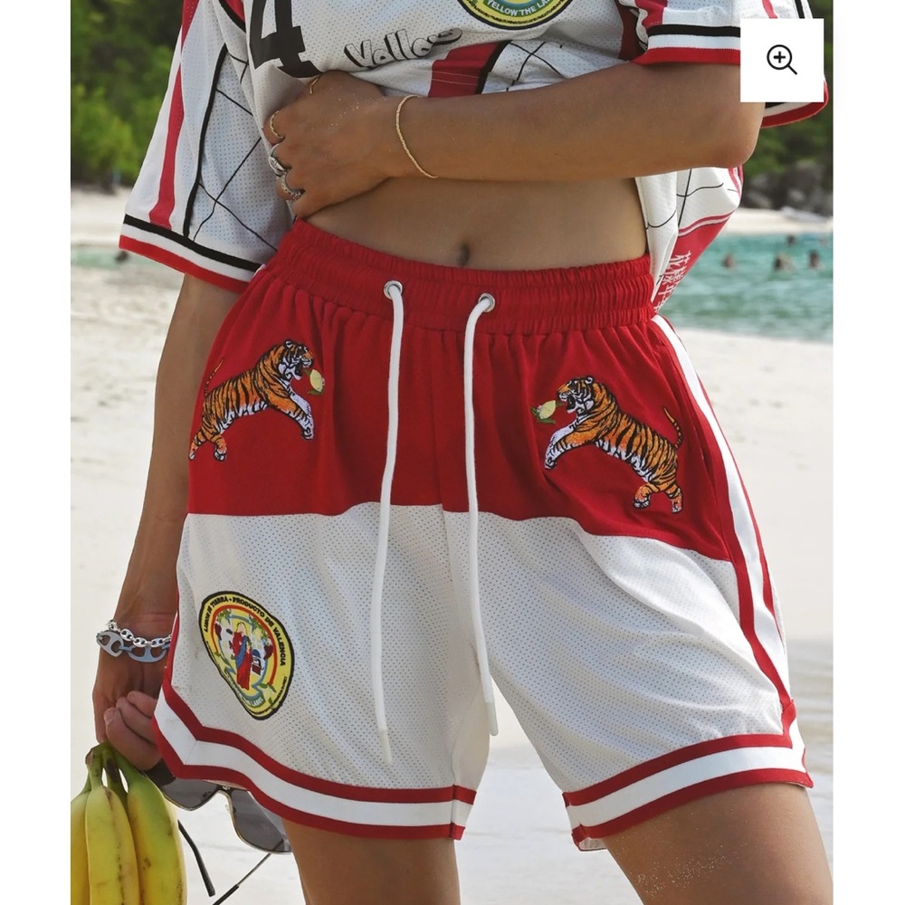NWT Yellow the Label Red and White Tiger Athletic Shorts